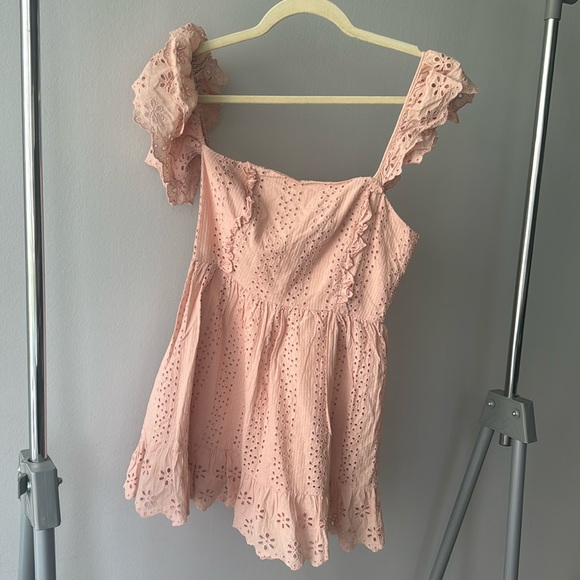 TULAROSA REVOLVE PINK LACE OFF SHOULDER COTTON MINI DRESS SMAL GREAT CONDITION - Picture 2 of 5